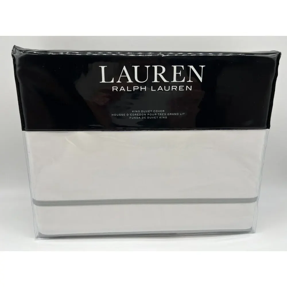 Ralph Lauren Spencer Border Satin Duvet Cover White/Sage 108 X 96 $420 NWT